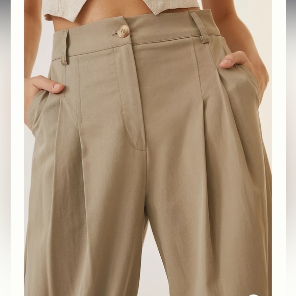 NWT Anthropologie / Amadi Pleated Wide-Leg Pants size Medium in Sand Beige Retro - Picture 4 of 11